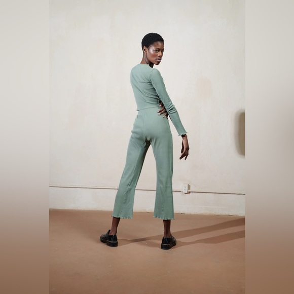 Maria Stanley Pierce Cropped Ribbed Long Sleeve Top in Celadon- Still Selling - Picture 2 of 13
